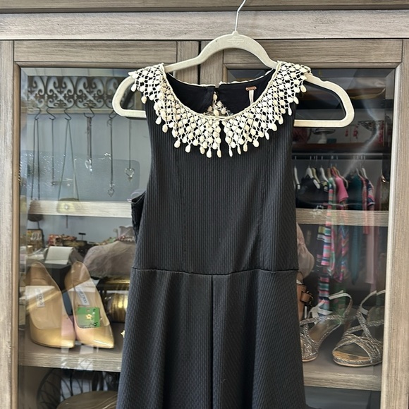 FREE PEOPLE Anthropologie Black Waffe Knit Collar Party Dress Size Small - Picture 5 of 8
